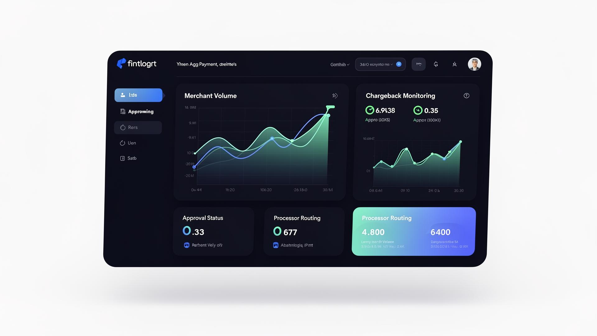 PepPay merchant dashboard with volume, approval status, chargeback monitoring, and processor routing